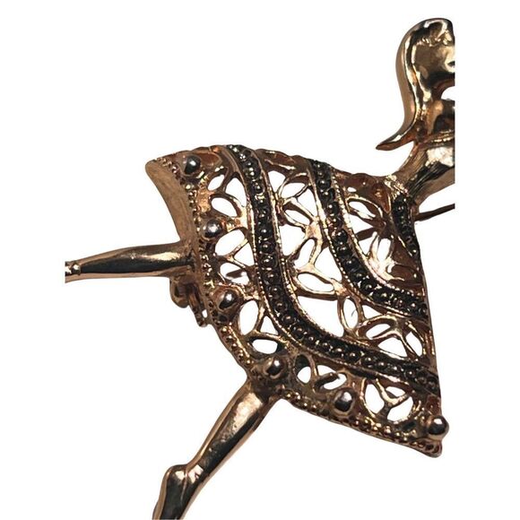 Vintage Damascene Filigree Ballet Dancer Brooch Pin - Picture 8 of 9